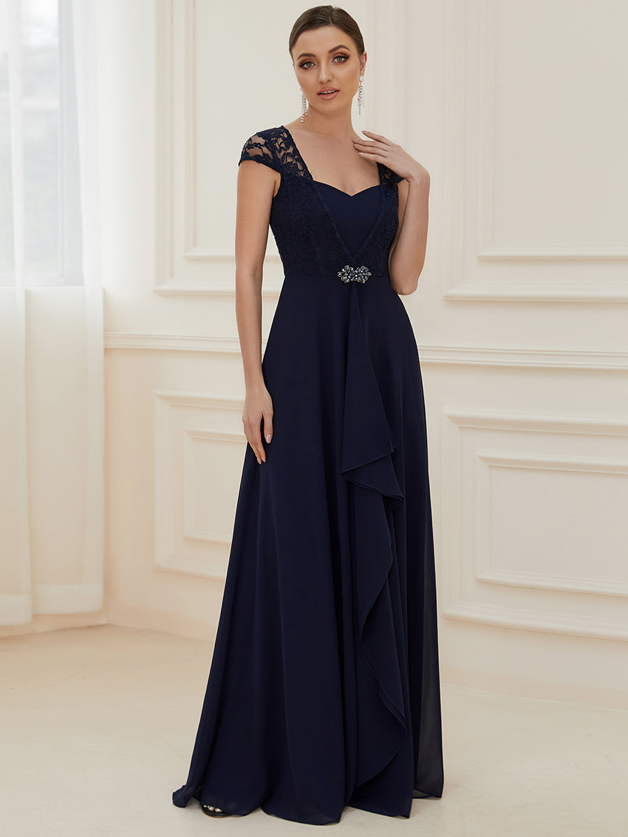 Sweetheart Elegant Wholesale Chiffon Bridemaid Dress With Lace Cap Sleeves