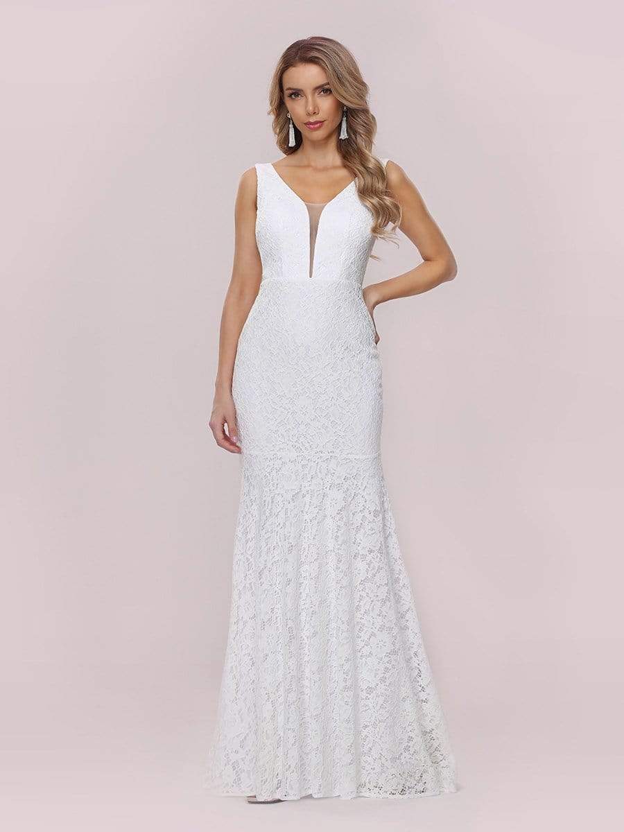 Dainty Deep V Neck Sleeveless Wholesale Lace Wedding Dress