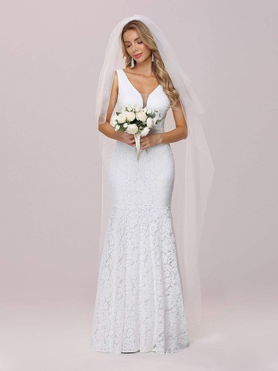 Dainty Deep V Neck Sleeveless Wholesale Lace Wedding Dress