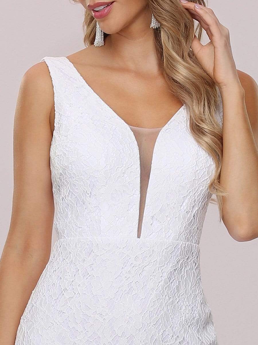 Dainty Deep V Neck Sleeveless Wholesale Lace Wedding Dress