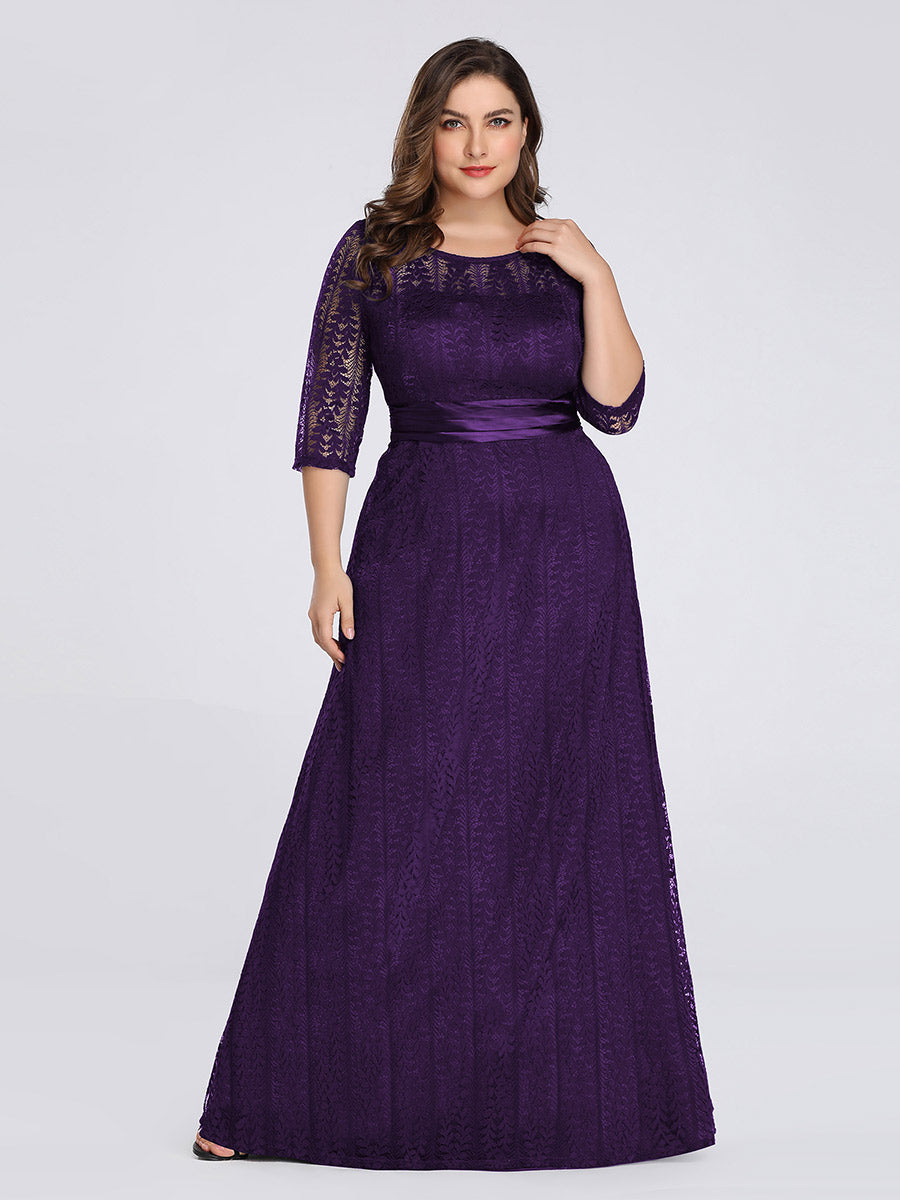 Color=Dark Purple | Plus Size Women'S Elegant Half Sleeve Long Evening Dresses Ep08878-Dark Purple 6