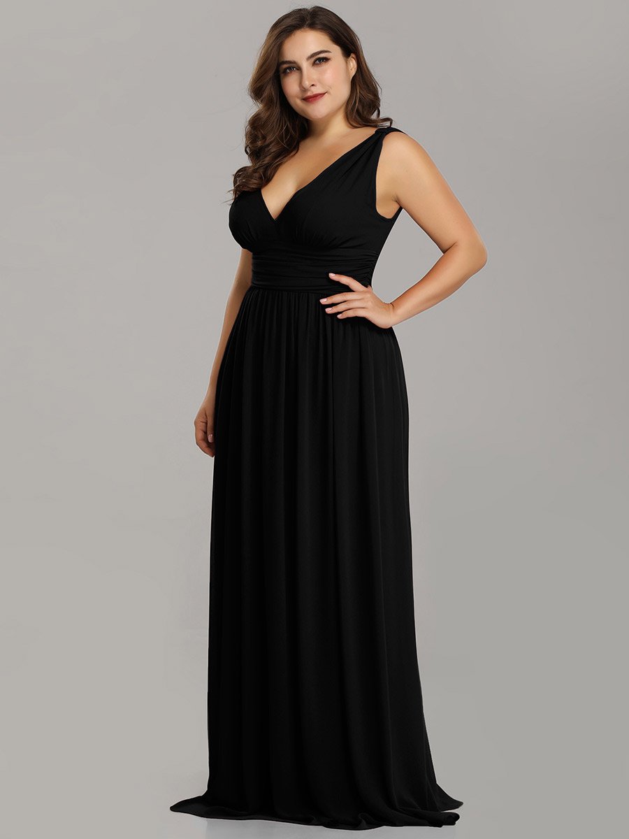 Double V-Neck Maxi Long Wholesale Plus Size Evening Dresses