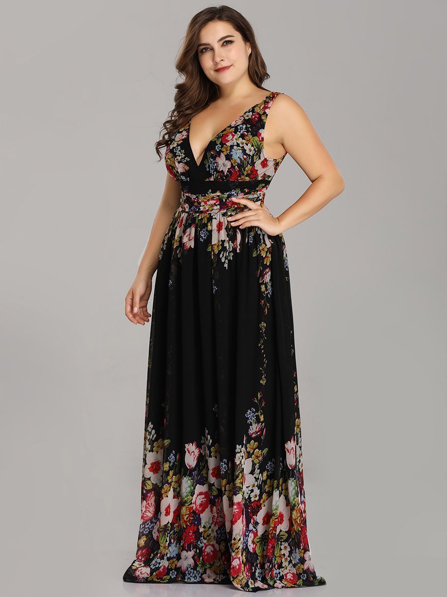 Double V-Neck Maxi Long Wholesale Plus Size Evening Dresses
