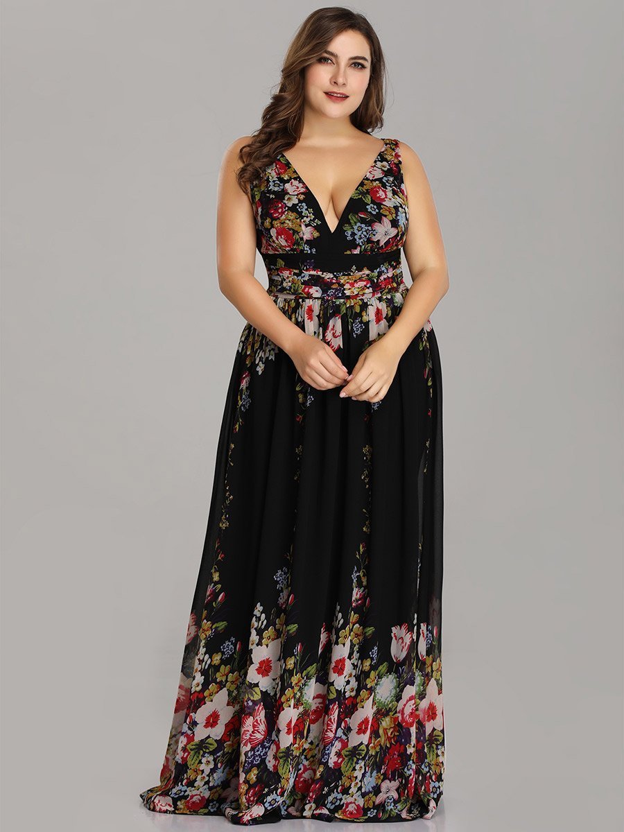 Double V-Neck Maxi Long Wholesale Plus Size Evening Dresses