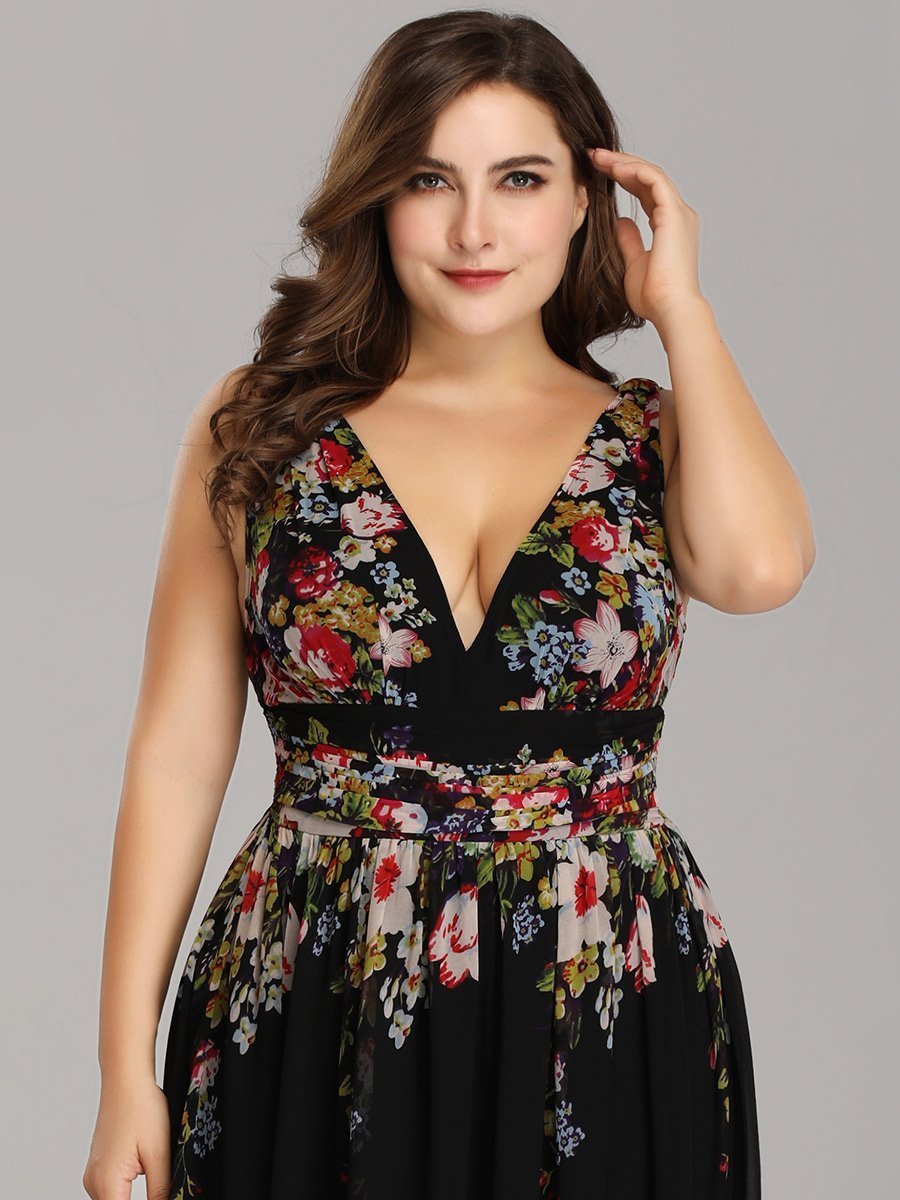 Double V-Neck Maxi Long Wholesale Plus Size Evening Dresses