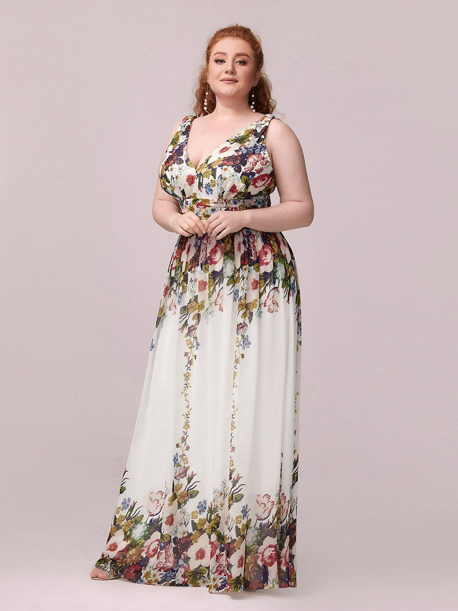 Double V-Neck Maxi Long Wholesale Plus Size Evening Dresses