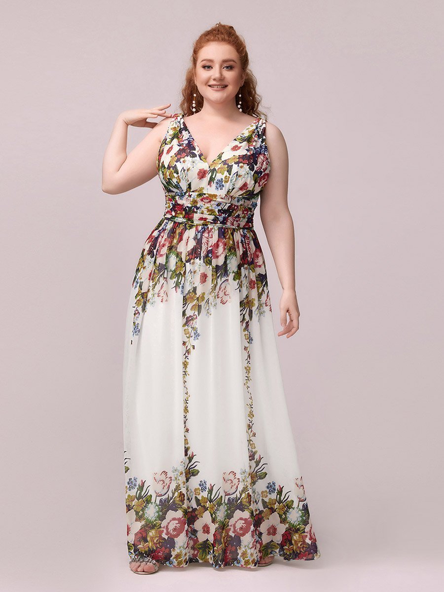 Double V-Neck Maxi Long Wholesale Plus Size Evening Dresses