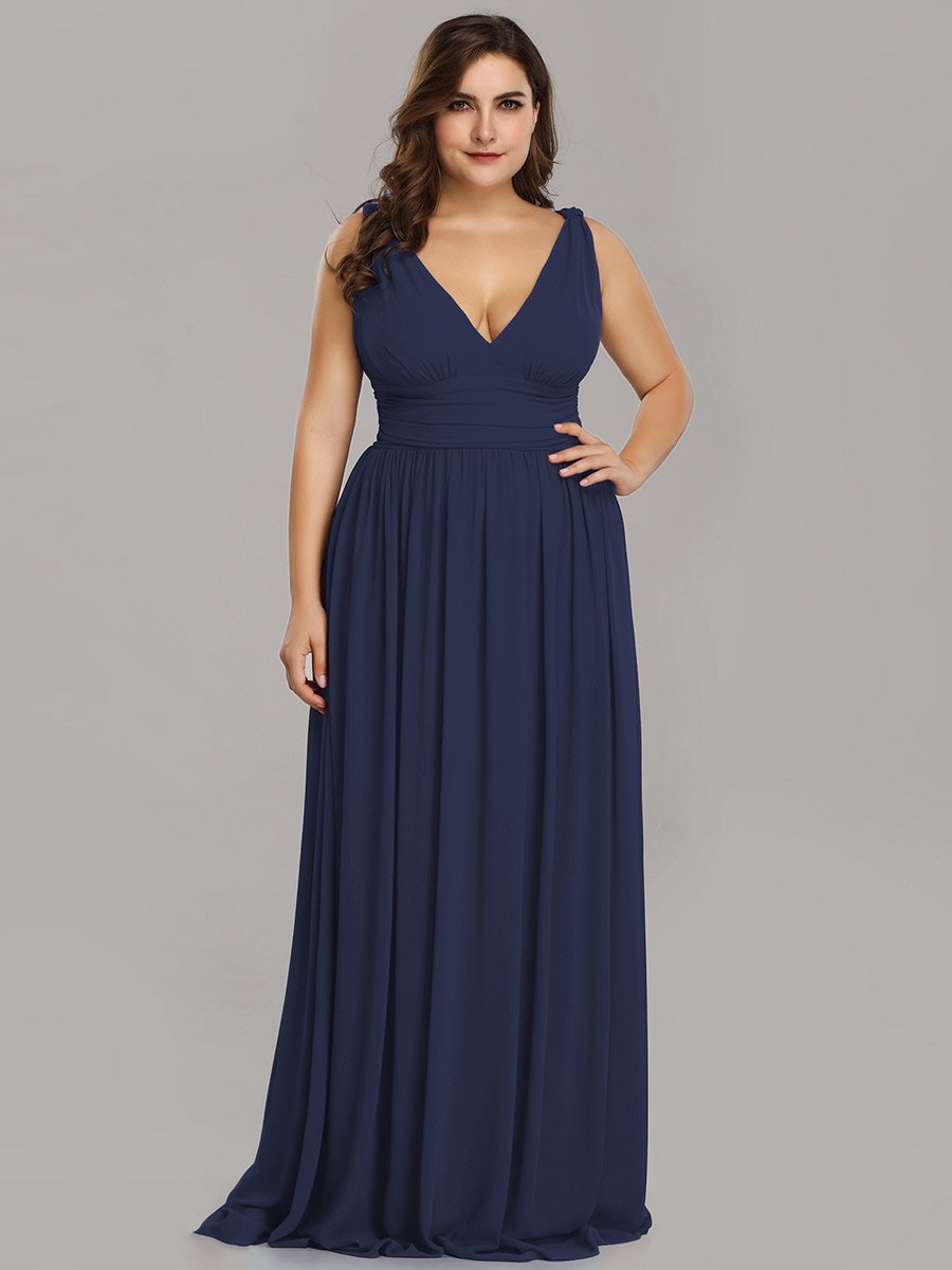 Double V-Neck Maxi Long Wholesale Plus Size Evening Dresses