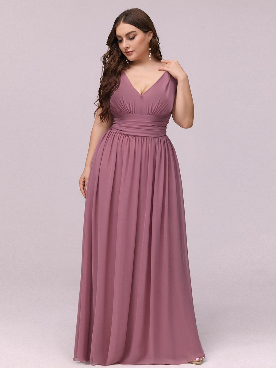 Double V-Neck Maxi Long Wholesale Plus Size Evening Dresses