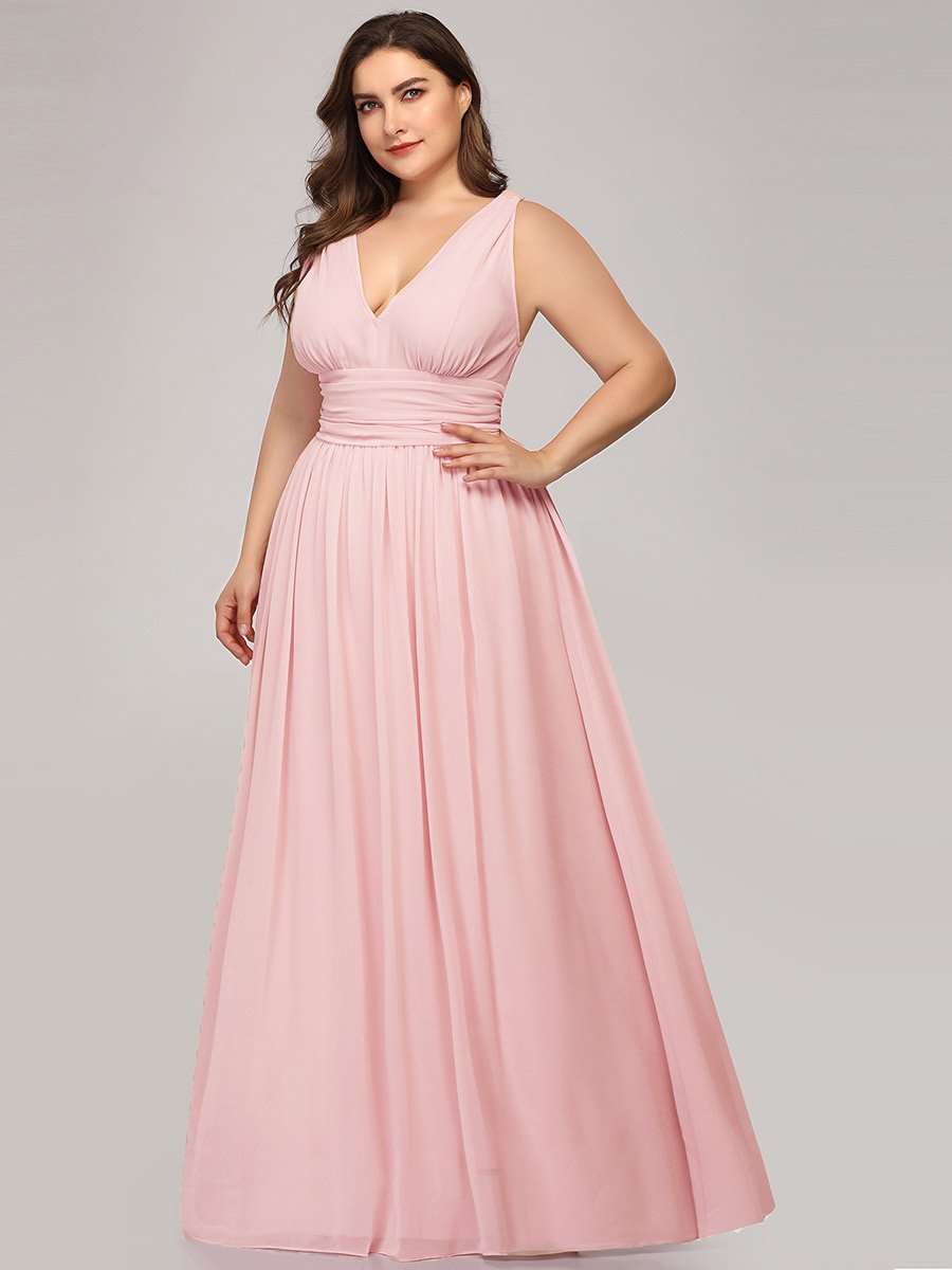 Double V-Neck Maxi Long Wholesale Plus Size Evening Dresses
