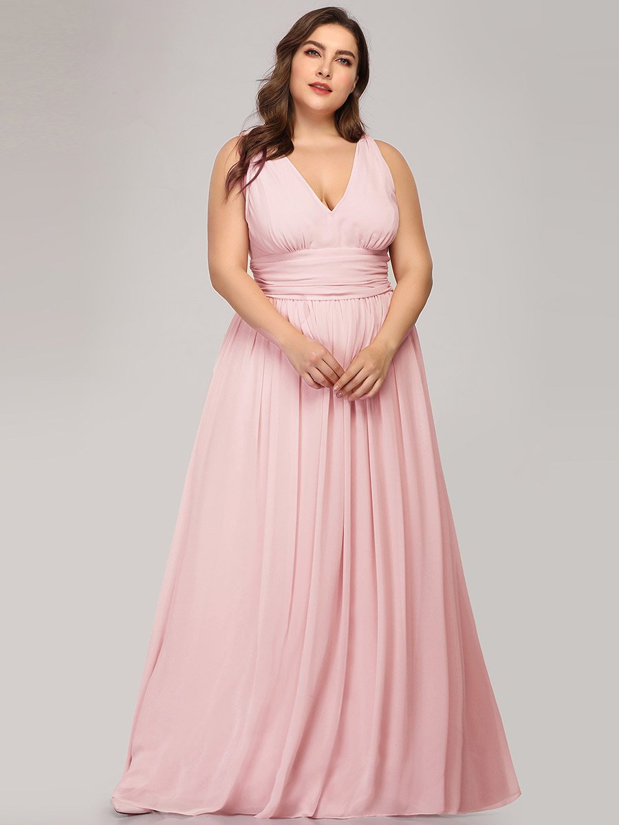 Color=Pink | double-v-neck-maxi-long-wholesale-plus-size-evening-dresses-epp9016-Pink 1
