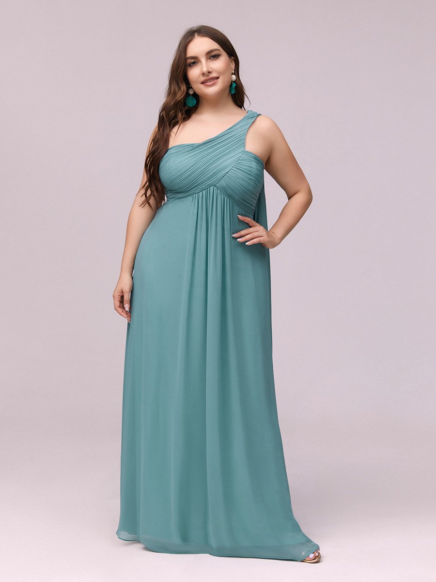 Color=Dusty Blue | One Shoulder Chiffon Ruffles Plus Size Long Evening Dresses-Dusty Blue 1