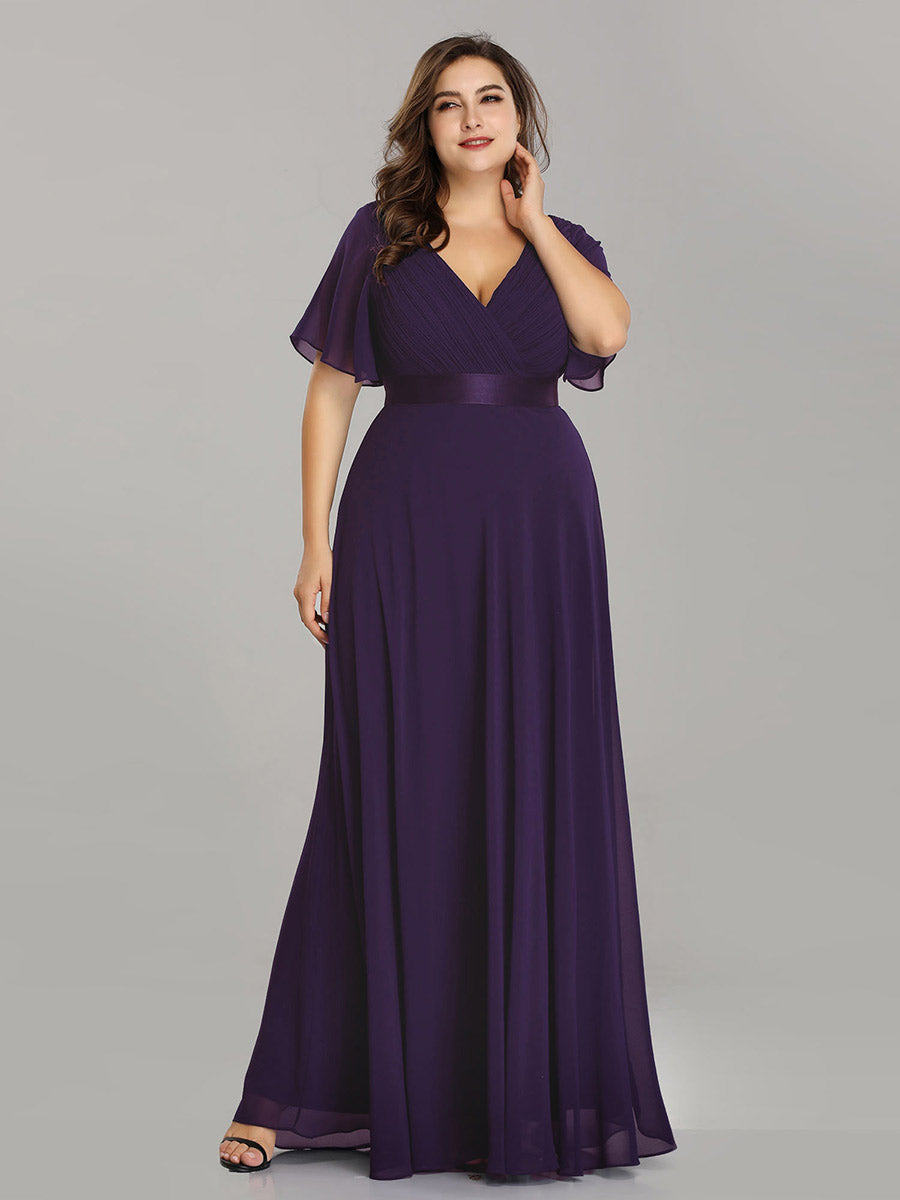 Double V-Neck Ruffles Padded Plus Size Wholesale Evening Dresses