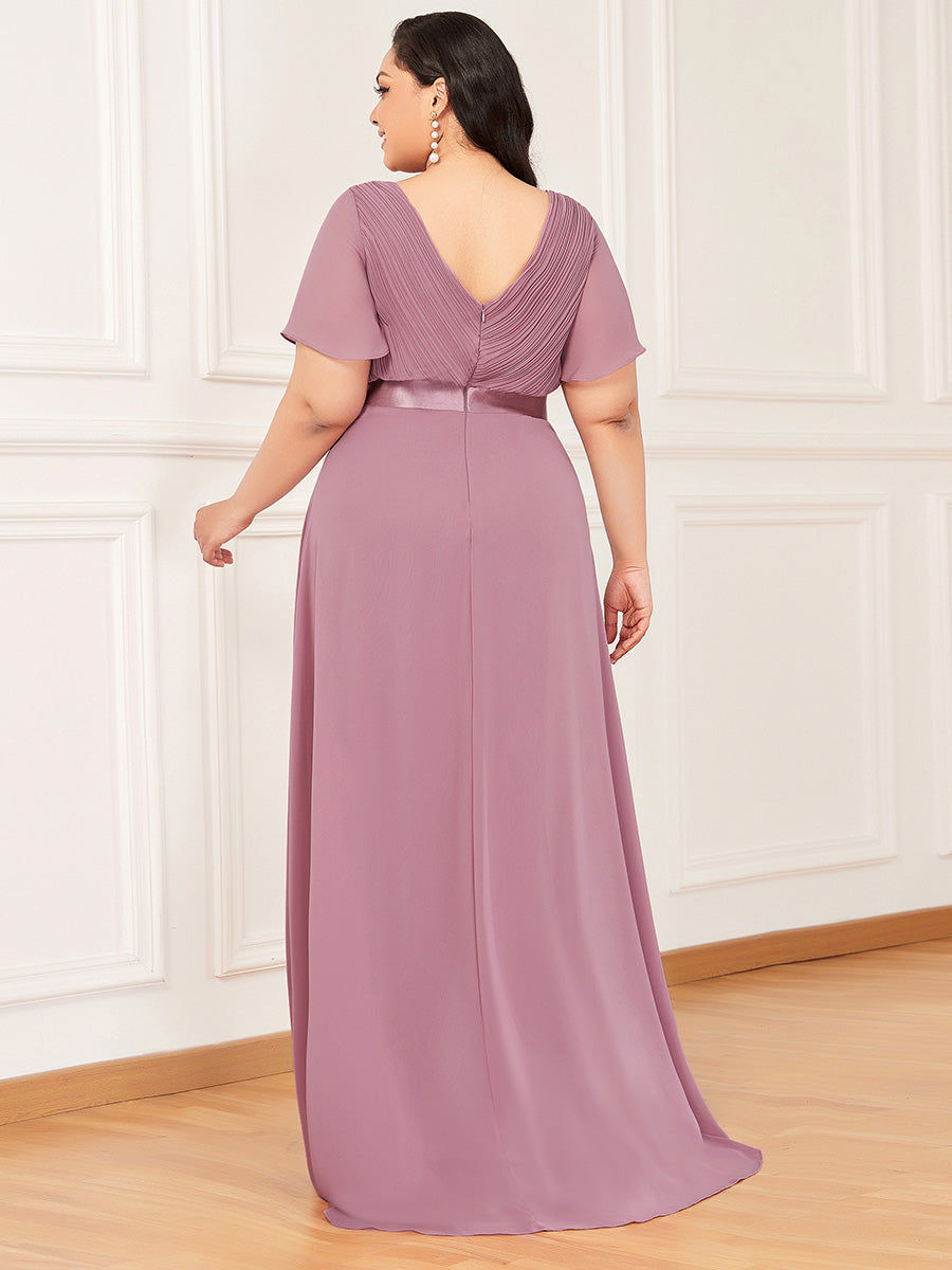 Double V-Neck Ruffles Padded Plus Size Wholesale Evening Dresses