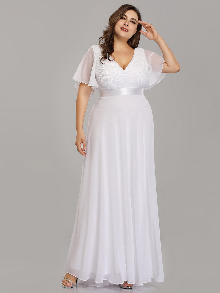 Double V-Neck Ruffles Padded Plus Size Wholesale Evening Dresses