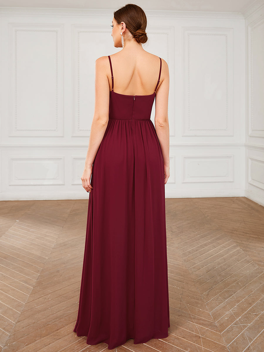 Sleeveless V Neck Wholesale Bridesmaid Dresses with Spaghetti Straps