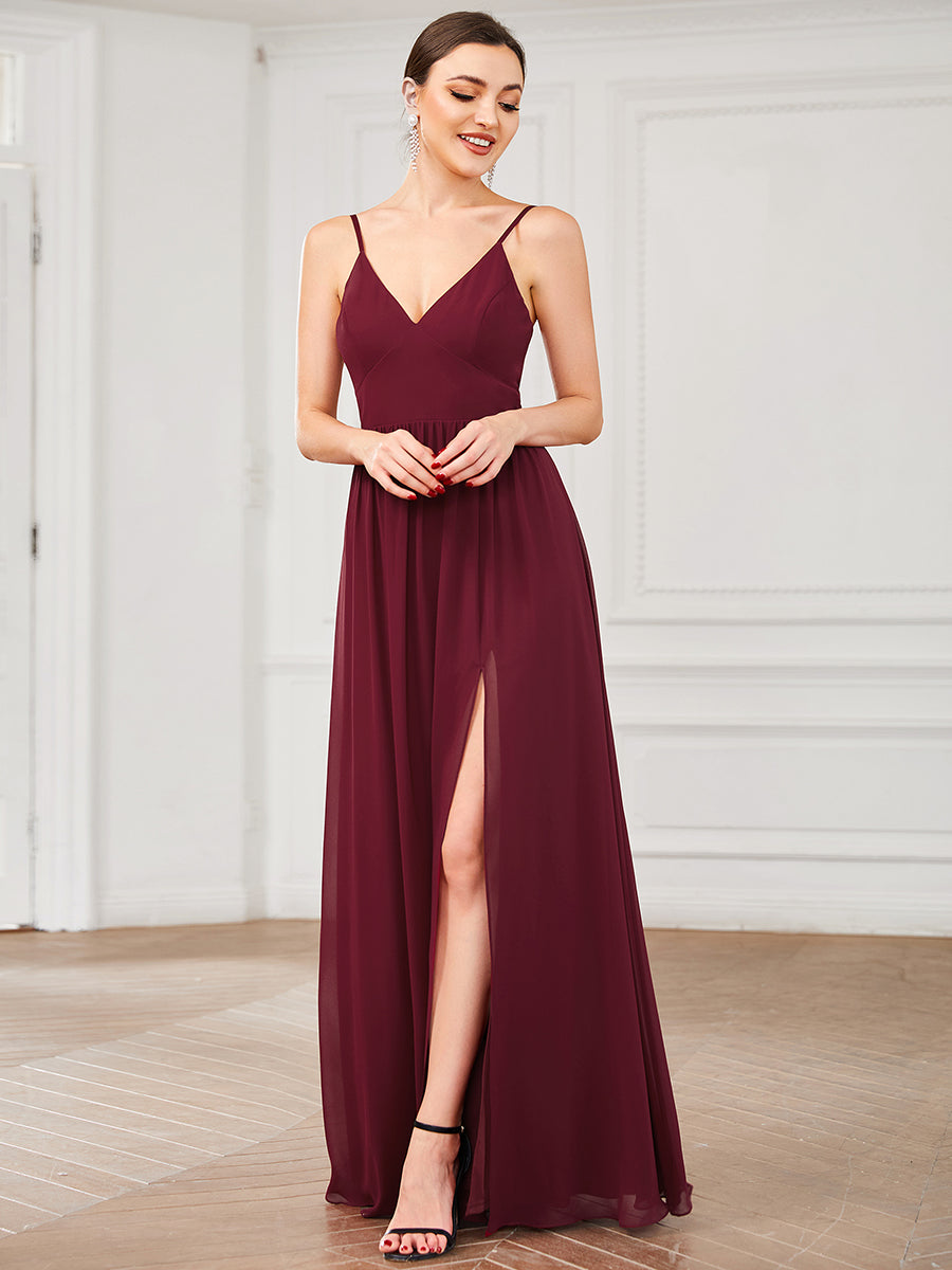 Sleeveless V Neck Wholesale Bridesmaid Dresses with Spaghetti Straps