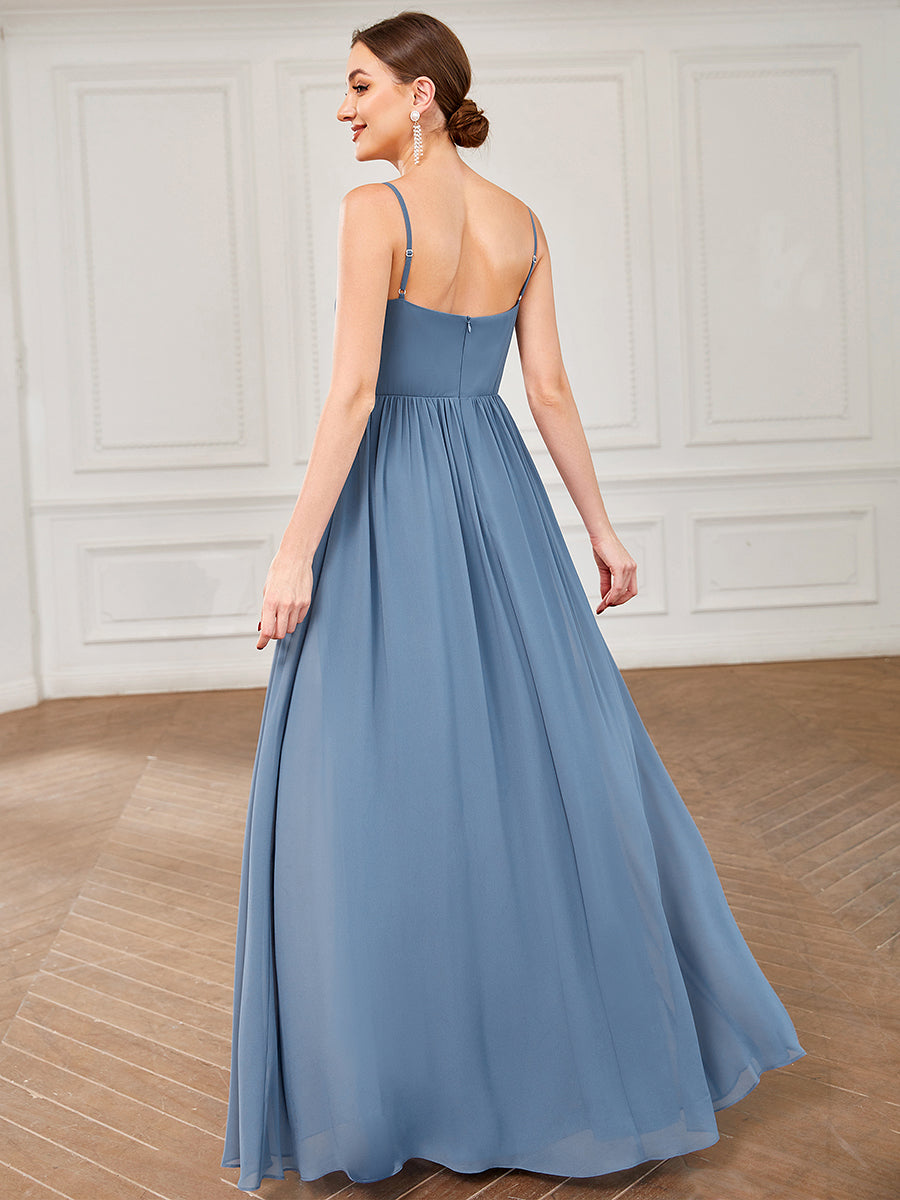 Sleeveless V Neck Wholesale Bridesmaid Dresses with Spaghetti Straps