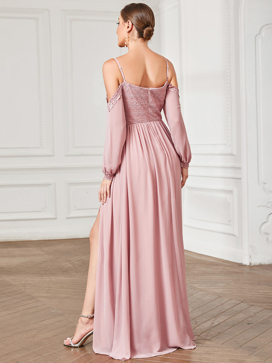 Deep V neck A Line Long Sleeves Wholesale Bridesmaid Dresses