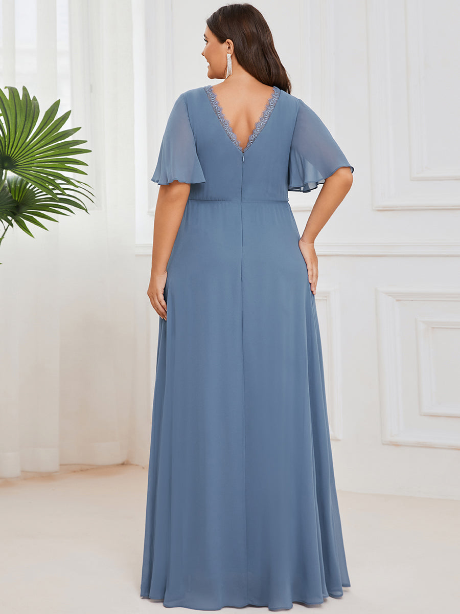 Plus Short Ruffles Sleeves Deep V Neck A Line Wholesale Bridesmaid Dresses