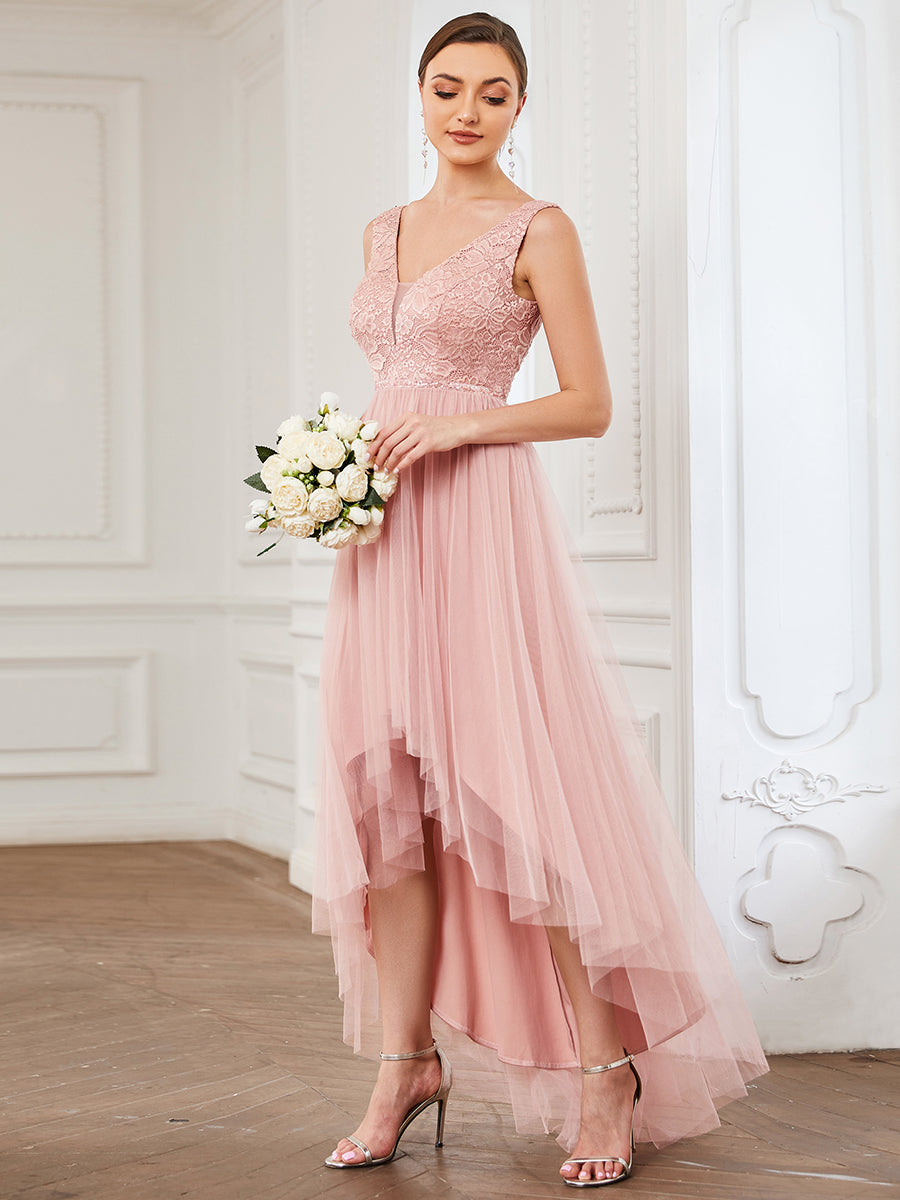 Sleeveless Asymmetrical Hem Wholesale Bridesmaid Dresses with V Neck
