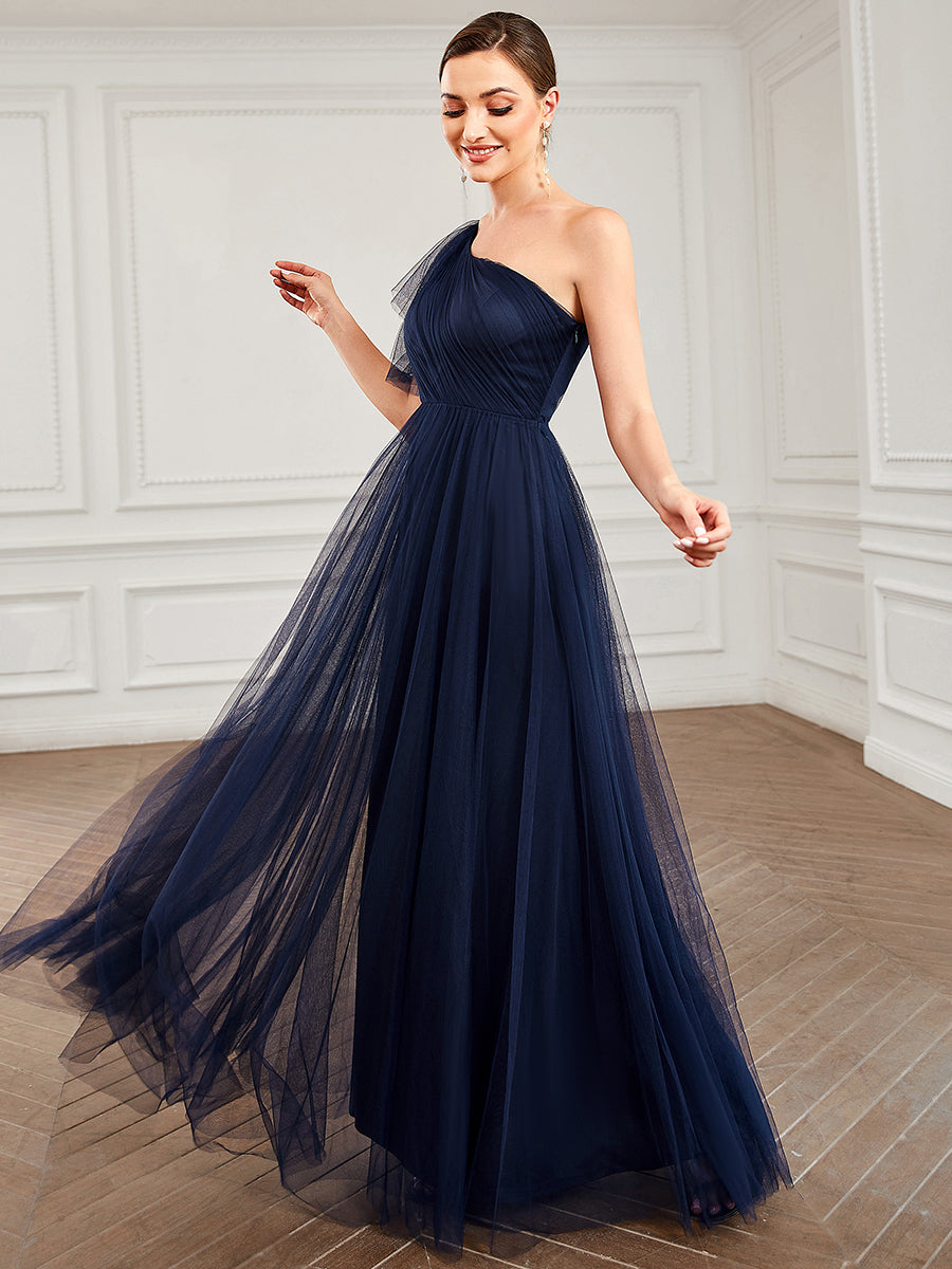 One Shoulder A Line Ruffles Sleeves Wholesale Bridesmaid Dresses