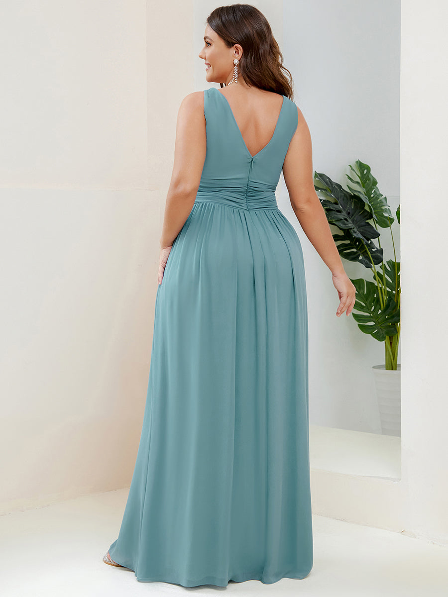 Double V-Neck Maxi Long Wholesale Plus Size Evening Dresses