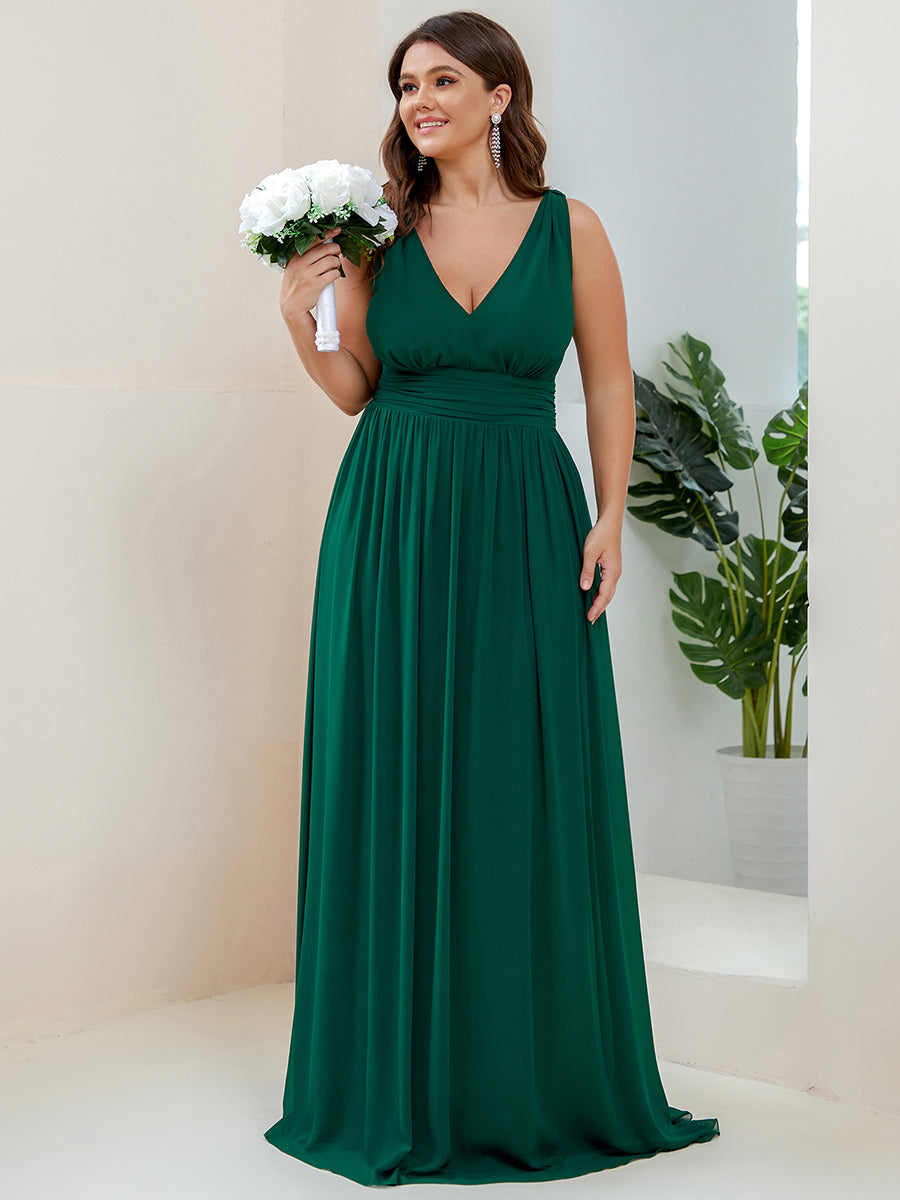 Double V-Neck Maxi Long Wholesale Plus Size Evening Dresses