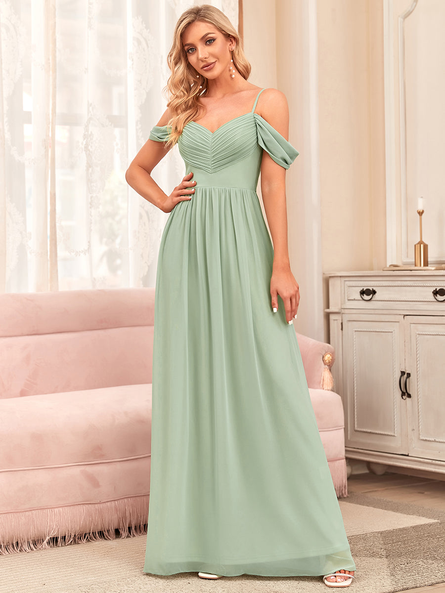 A Line Floor Length Deep V Neck Wholesale Bridesmaid Dresses