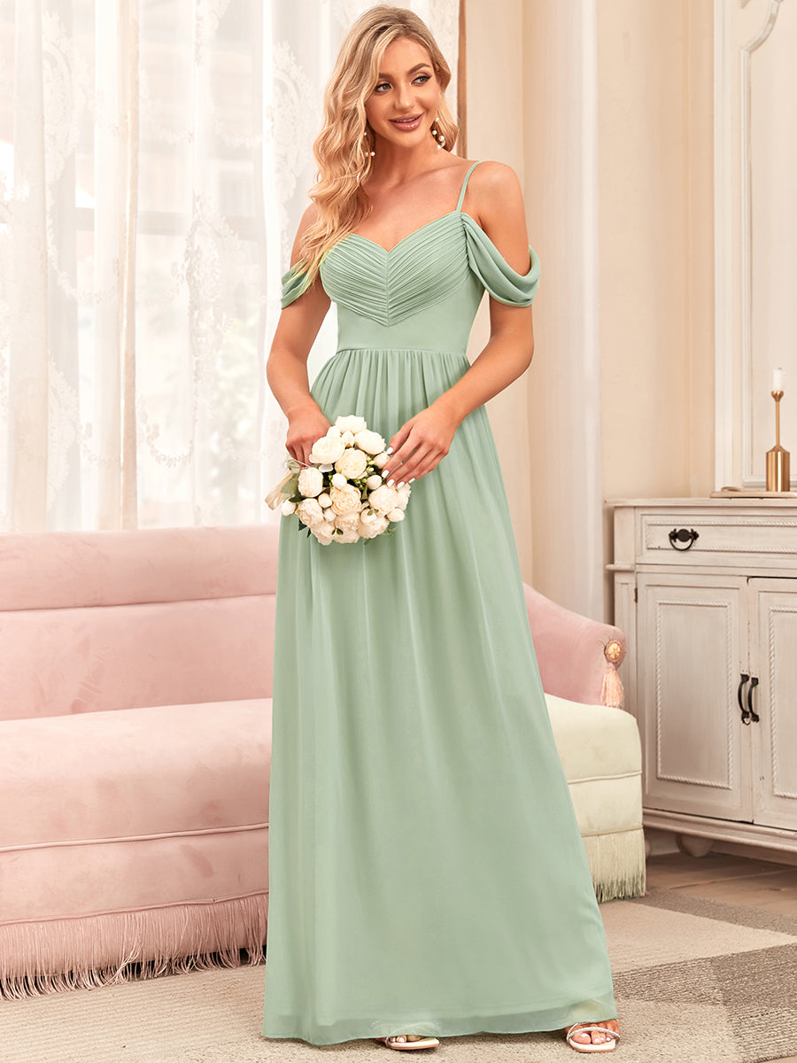 A Line Floor Length Deep V Neck Wholesale Bridesmaid Dresses