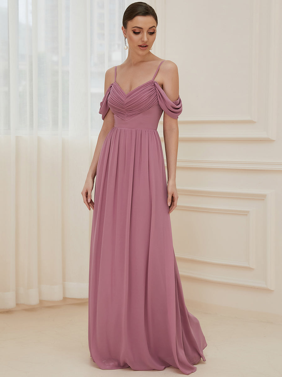A Line Floor Length Deep V Neck Wholesale Bridesmaid Dresses