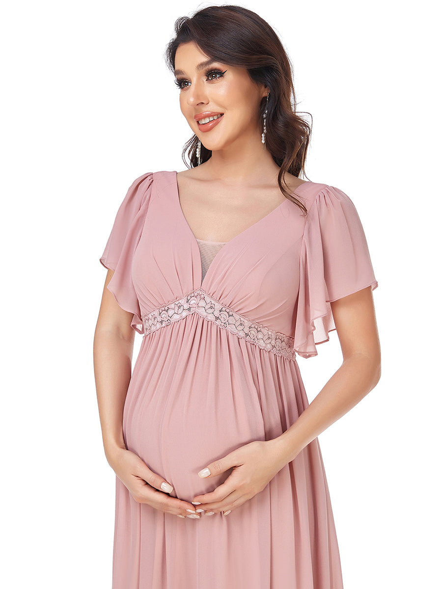 Sexy Ruffles Sleeves Deep V Neck A Line Wholesale Maternity Dresses