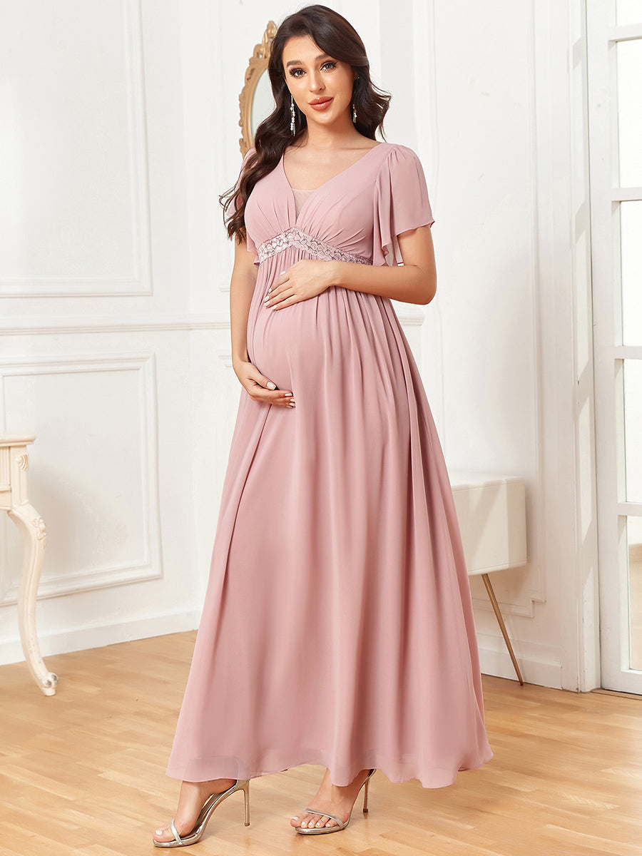 Sexy Ruffles Sleeves Deep V Neck A Line Wholesale Maternity Dresses