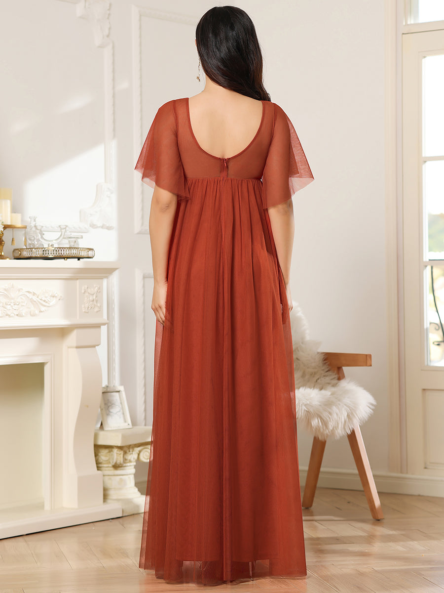 Short Ruffles Sleeve Deep V Neck Chiffon Wholesale Maternity Dresses