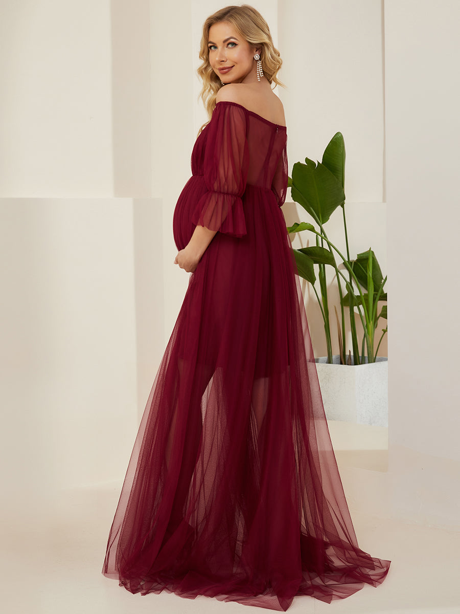 A Line Short Puff Sleeves Wholesale Maternity Dresses