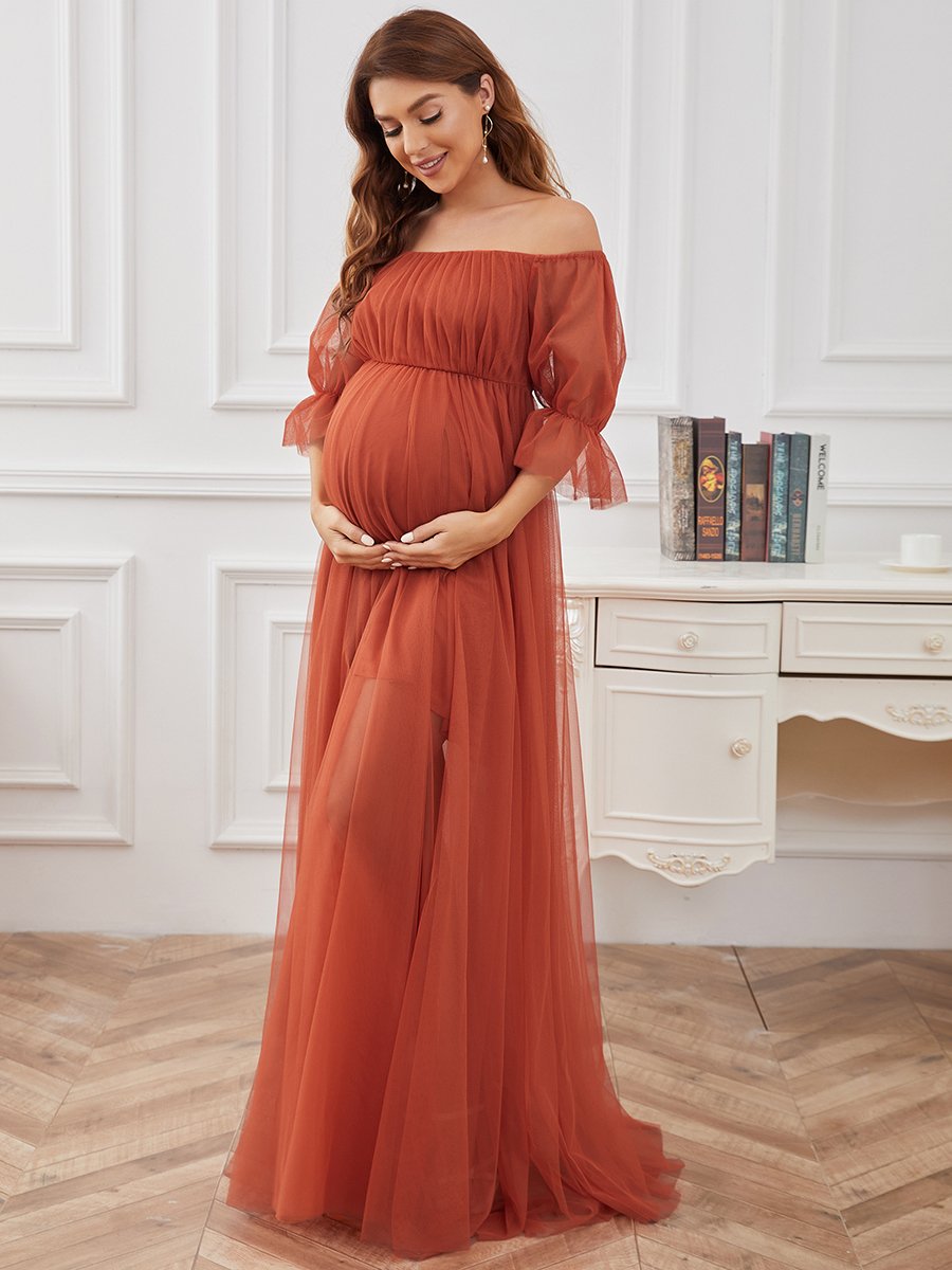 A Line Short Puff Sleeves Wholesale Maternity Dresses