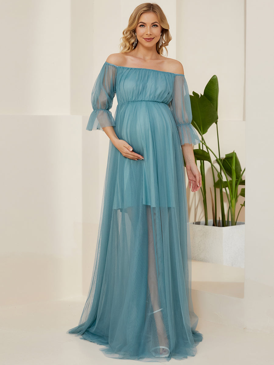 A Line Short Puff Sleeves Wholesale Maternity Dresses