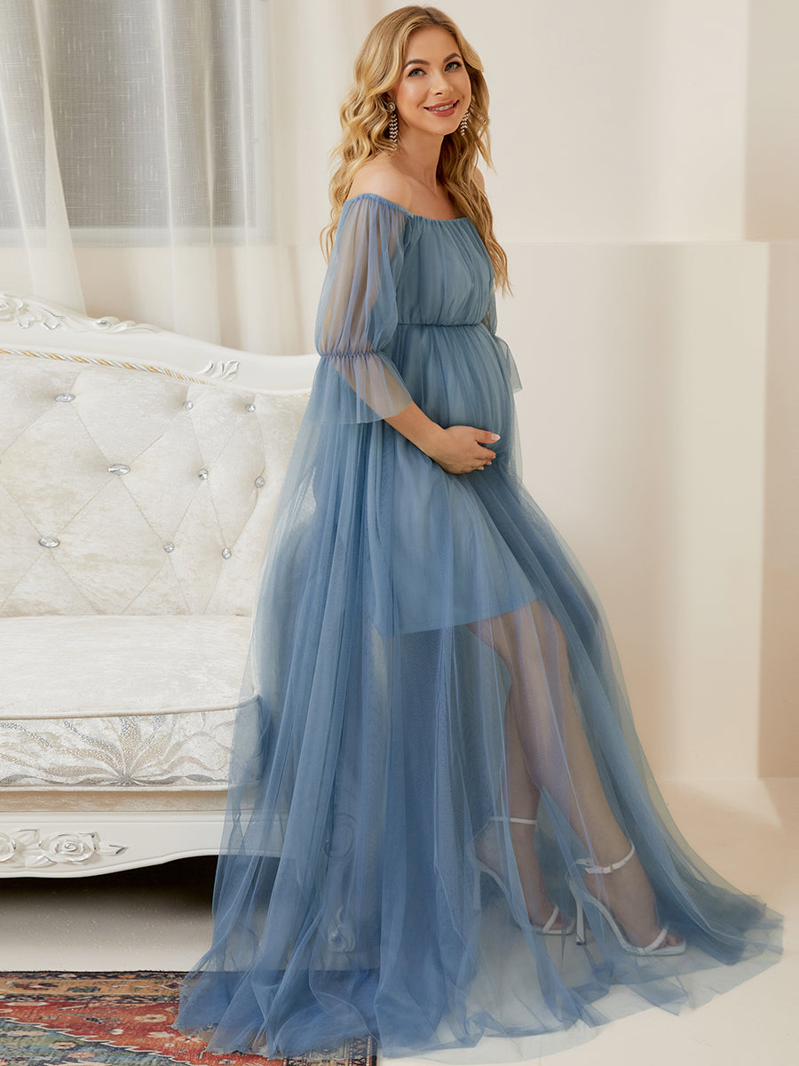 A Line Short Puff Sleeves Wholesale Maternity Dresses