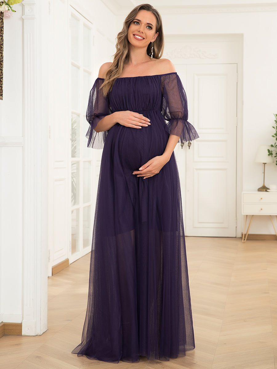 A Line Short Puff Sleeves Wholesale Maternity Dresses