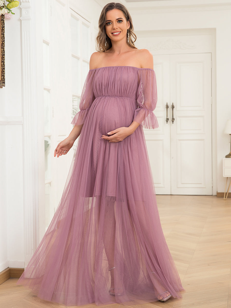 A Line Short Puff Sleeves Wholesale Maternity Dresses