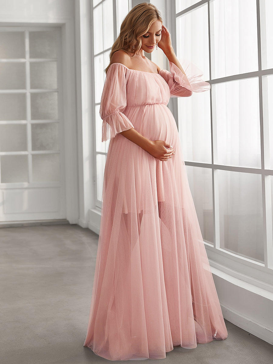 A Line Short Puff Sleeves Wholesale Maternity Dresses