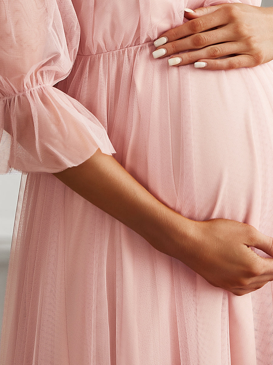 A Line Short Puff Sleeves Wholesale Maternity Dresses