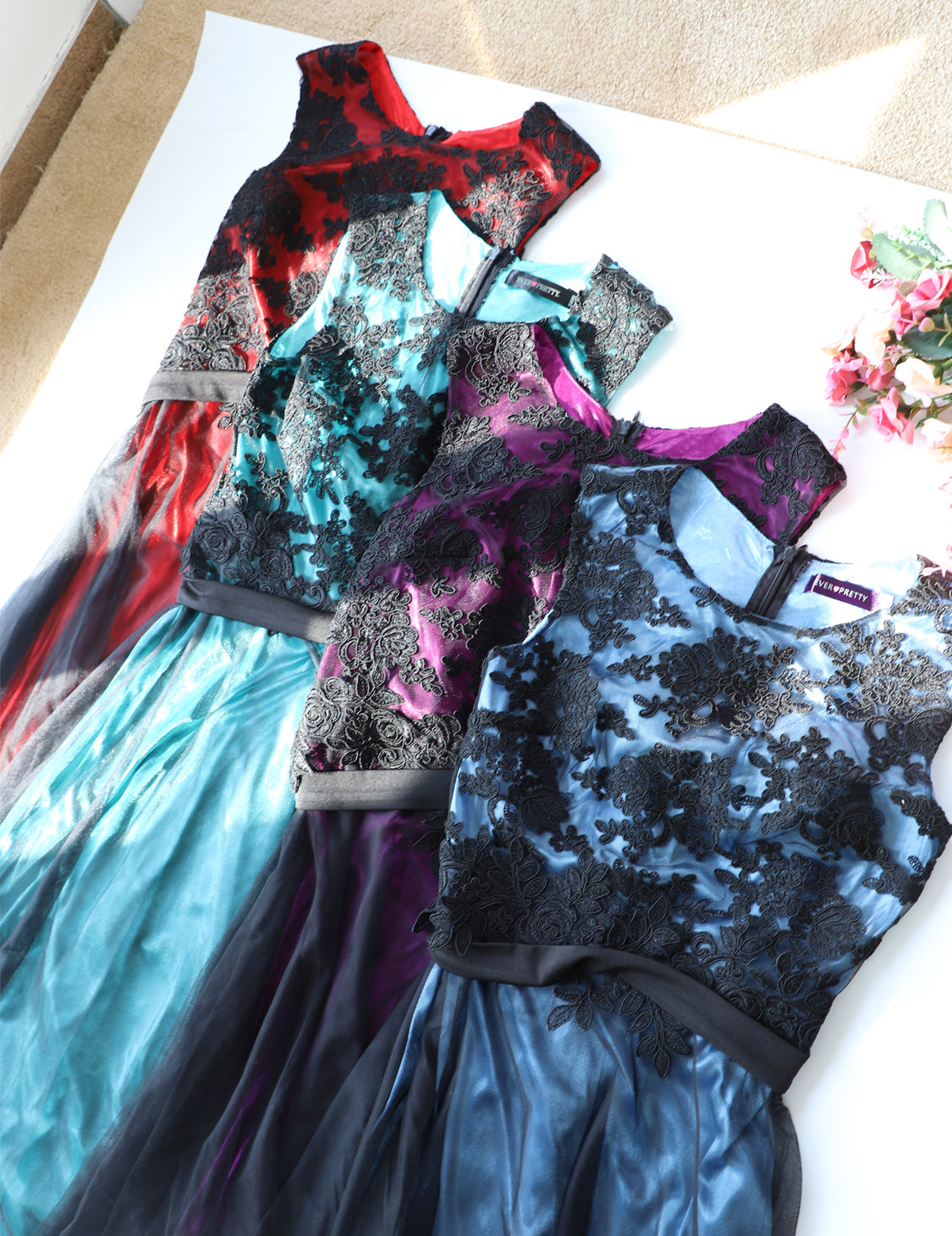 A Line Sleeveless Lace Wholesale Evening Dress with Black Brocade