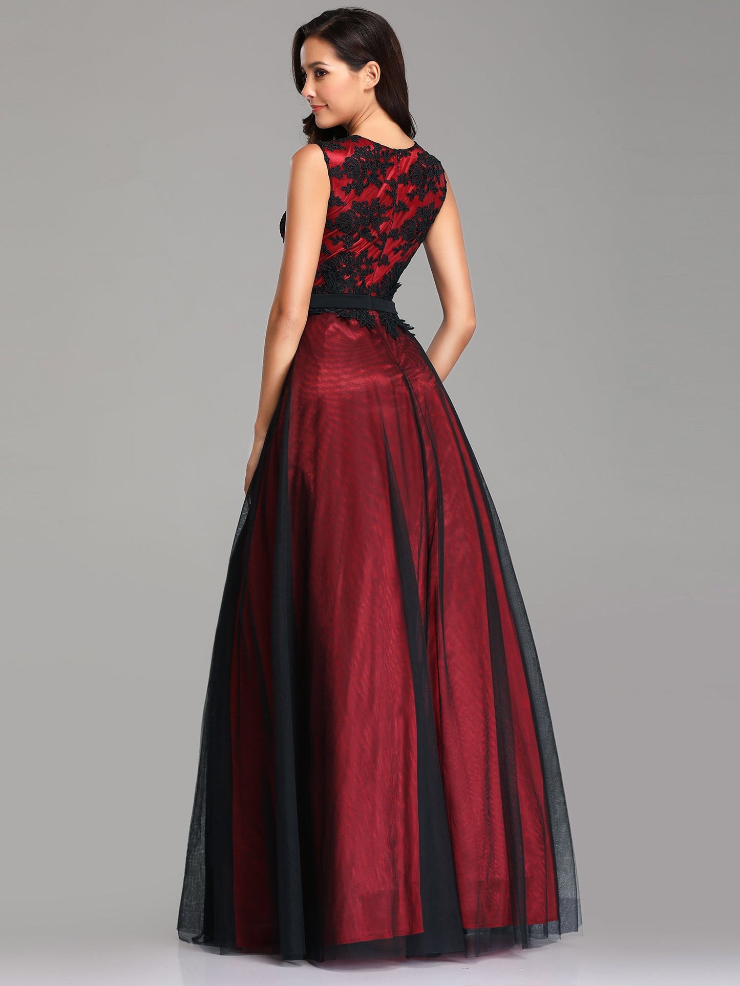 A Line Sleeveless Lace Wholesale Evening Dress with Black Brocade
