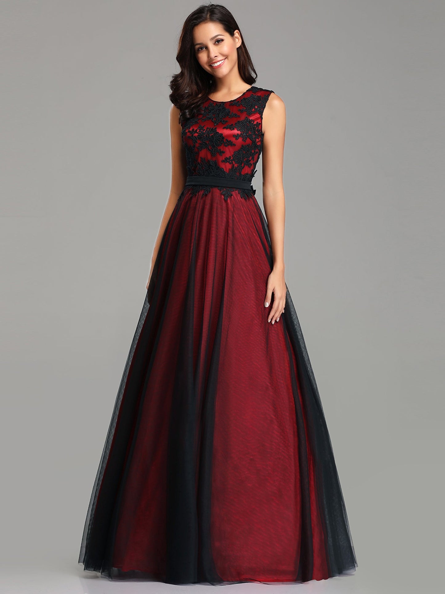 A Line Sleeveless Lace Wholesale Evening Dress with Black Brocade