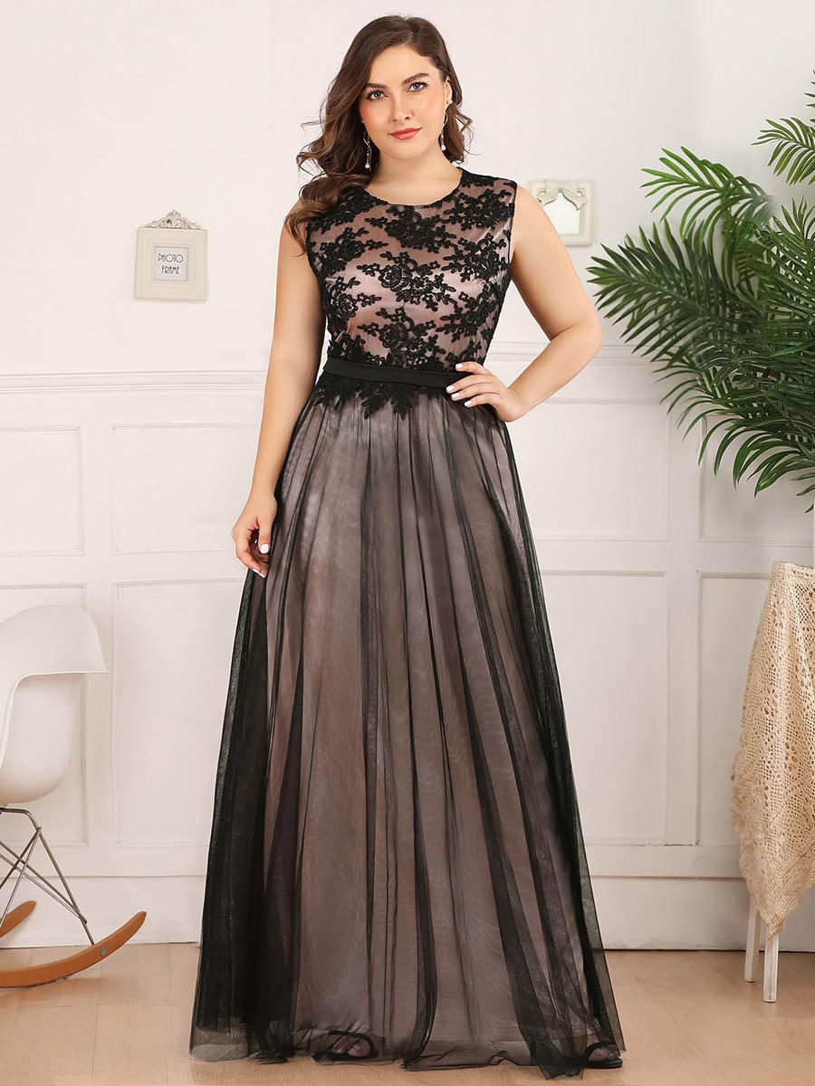 Color=Blush | Elegant A Line Sleeveless Long Evening Dress With Appliques Ez07545-Blush 3