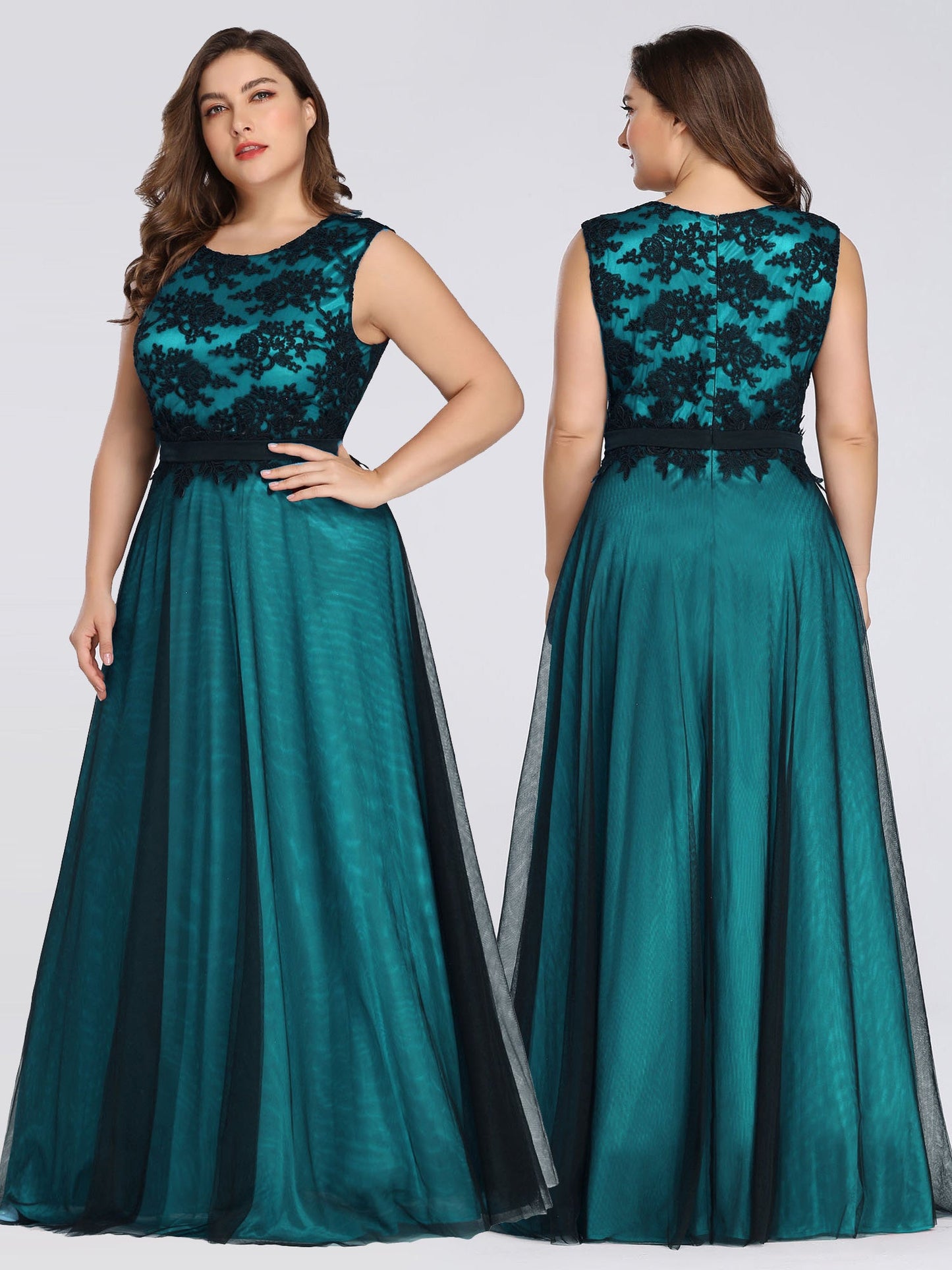 A Line Sleeveless Lace Wholesale Evening Dress with Black Brocade