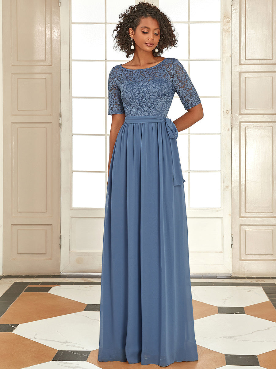 Color=Dusty Navy | Plus Size Women Lace Illusion Mother Of The Bride Dresses Ez07624-Dusty Navy 1