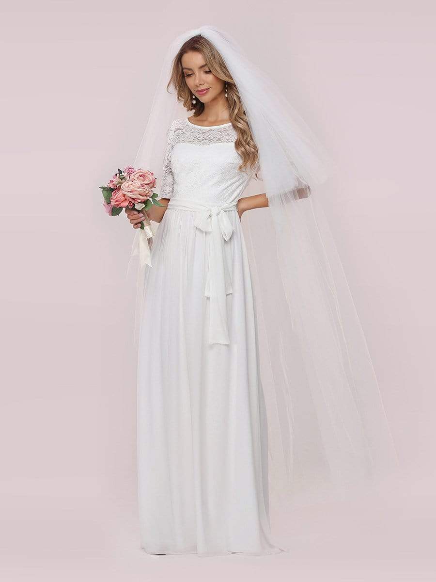 Wholesale Comfortable Chiffon Wedding Dress With Lace Short Sleeves