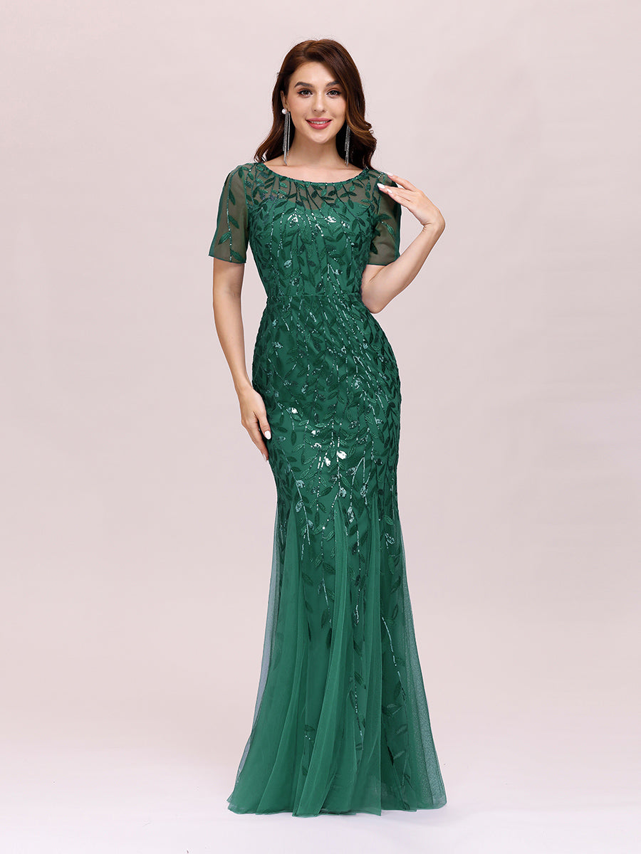 Women's Floral Sequin Fishtail Tulle Dresses for Party